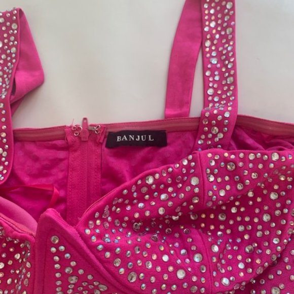 Banjul by Dolls Kill Hot Pink Crystal Crop Tank La - Picture 5 of 6